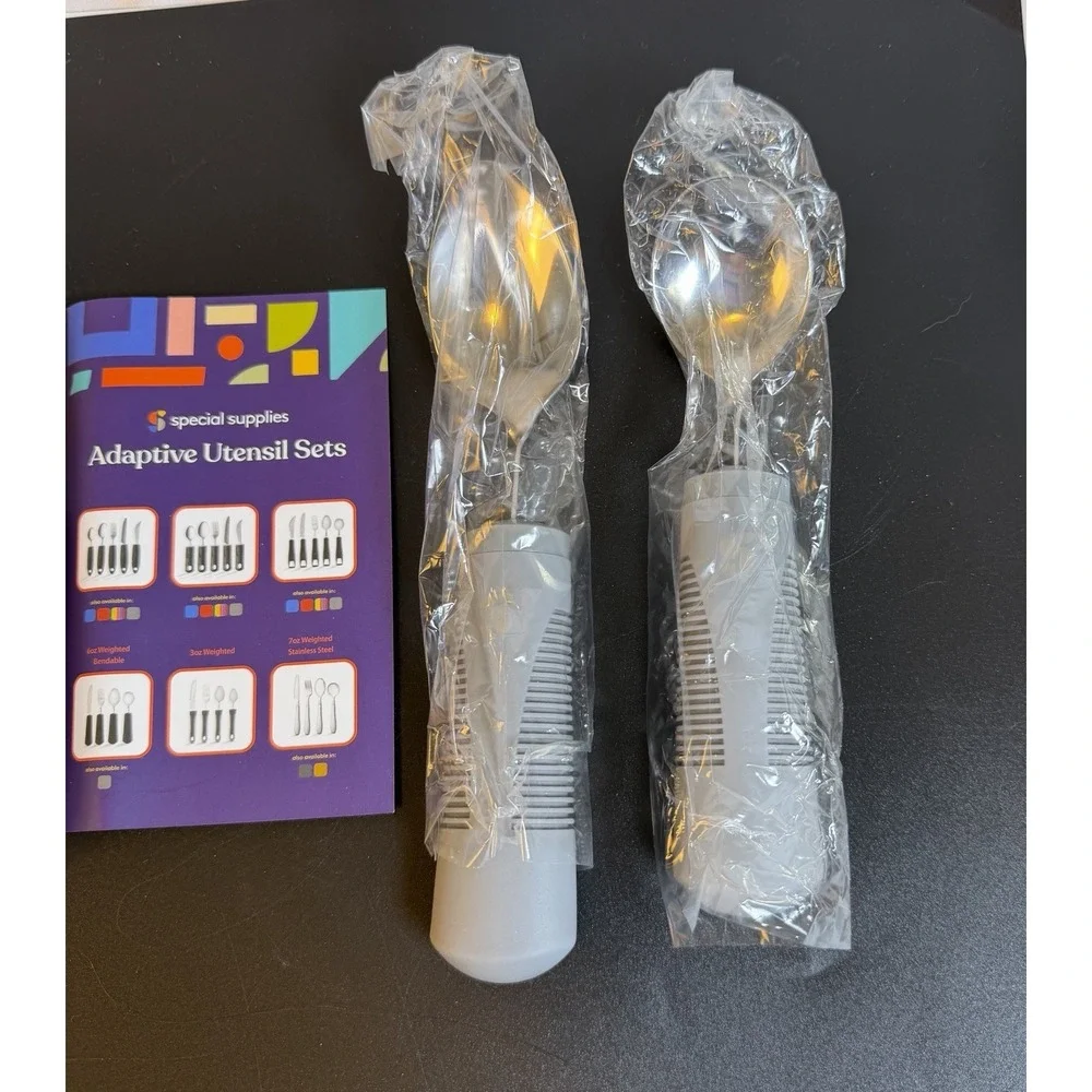 NEW Special Supplies Adaptive Utensils Set of 4 Gray Stainless Steel